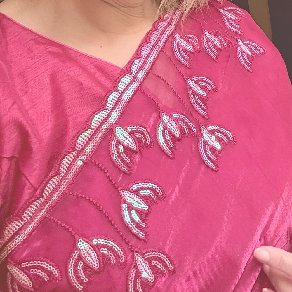 Elegant Pink Embroidered Wedding saree with ready made blouse